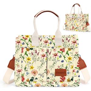 Canvas Tote Bag for Women, Large Work Purses Bible Tote (Retro Flower)