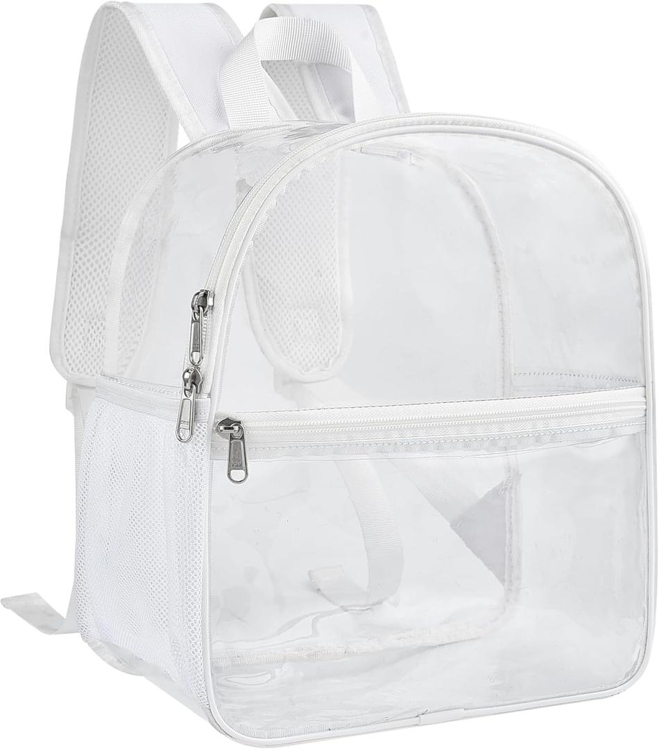 Paxiland Clear Backpack Stadium Approved 12126 with Reinforced and Wider Shoulder Straps, Small Clear Bag for Schools, Concerts, Work, Festivals and Sporting Events - White