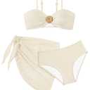 ADIFUN Girls Bathing Suits Size 7-8 Girl Swimsuit Size 8 Seashell Bikini with Cover Up Skirts 3 Piece Set Kids Girls Swimwear Set Beige Swim Suits