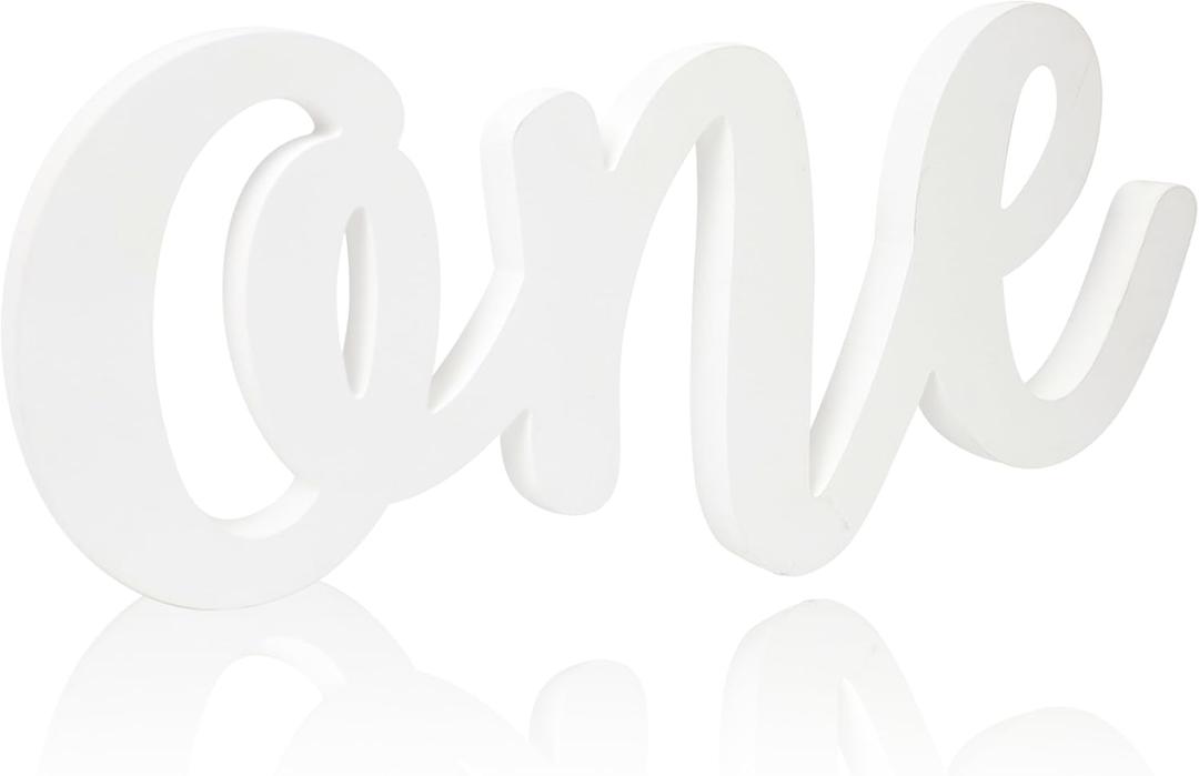 Wooden 1st Birthday SignFirst Party Decor For Babies And KidsEye-Catching 1st Birthday Party DecorBaby Show Photo Prop Cake SmashWhite ONEWooden Number Sign