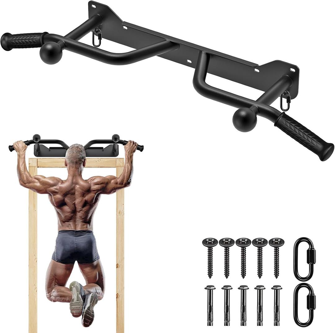 SELEWARE Heavy Duty Wall Mounted Doorway Pull Up Bar Multifunctional Joist Mount Chin Up Bar with Resistance Band Hooks & Ball Finger Training, Fully Welded Steel Construction Support to 500LBS