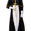 EHSUYAB Mens 3 Pcs Priest Costume, Robe With Cape & Gloves & Cross, Cospaly Pastor Halloween Outfits Black Large