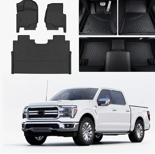 Bucket Seats SANBAN-AXE Floor Mats for Ford F-150 2015-2026 SuperCrew & 2022-2025 F-150 Lightning (No Fold Flat Storage) - Front & Rear TEP All Weather Truck mats