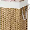 SONGMICS HOME Laundry Hamper with Lid, Clothes Basket with Removable Liner and Handles, 17.2 Gallon, Foldable Narrow Laundry Organizer for Bathroom, Bedroom, Light Brown, 65 Lwith Lid