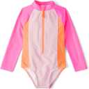 The Children's Place Baby Girl's and Toddler Long Sleeve Half Zip One Piece Rashgaurd Swimsuit (9-12 Months, Neon Peony)