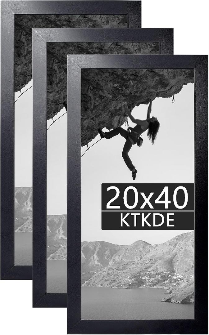 KTKDE 20x40 Poster Frame Black 3 Pack, Wooden Picture Frames with HD Plexiglass for Horizontal or Vertical Wall Mounting, Gallery Picture Frames and Art Prints Large Photo Frame