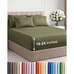 Extra Deep Cal King Sheet Set - 6 Piece Breathable and Cooling Sheets - Hotel Luxury Bedding for Women, Men, Kids & Teens - Easy & Secure Fit - Soft and Wrinkle Free - Extra Deep Pockets - Sage Green