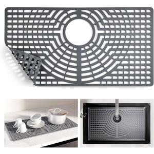Snuggery Silicone Sink Protector 30"x16" Rear Drain Hole, Heat Resistant Non-slip Dishwasher Suitable, Large Sink Mat for Bottom of Farmhouse Kitchen Stainless Steel Sinks