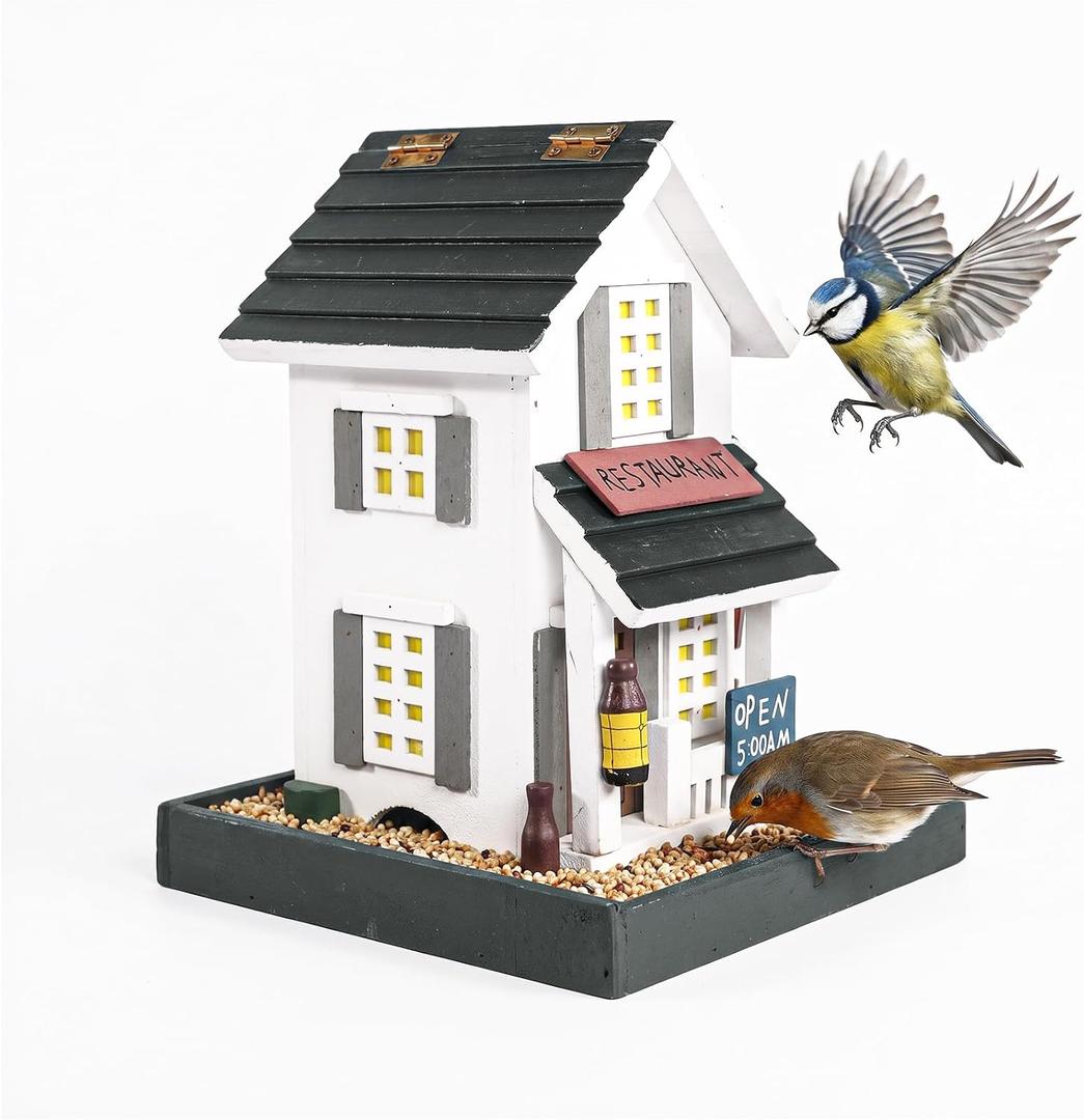 MEWANG Nature's Elegance Bird Feeder - Wooden Bird House, Exquisitely Crafted, Beautifully Decorative & Hang for Backyard Wildlife(White)