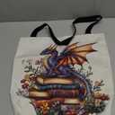 Dragon Librarian Books Flowers Reading Bookish Book Lover Tote Bag (16 inches)