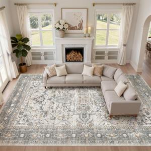 10x13 Area Rug Washable Vintage Large Living Room Rug Taupe
Neutral Soft Stain Resistant Farmhouse Non-Slip Indoor Floor Retro Carpet for Bedroom Nursery Kids Office Playroom