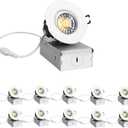 ZYC 3 Inch LED Recessed Lights - 10 Pack White Gimbal LED Recessed Light, Round Spotlight for Ceiling, 8 Watts Dimmable 5 Colors(2700K-5000K) Selectable with Junction Box, ETL Listed, 10 Pack-3IN-WH