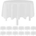 White 12 Pack Plastic Tablecloths 84" Disposable Round Table Cloth Plastic Table Cover for Party Disposable Tablecloths