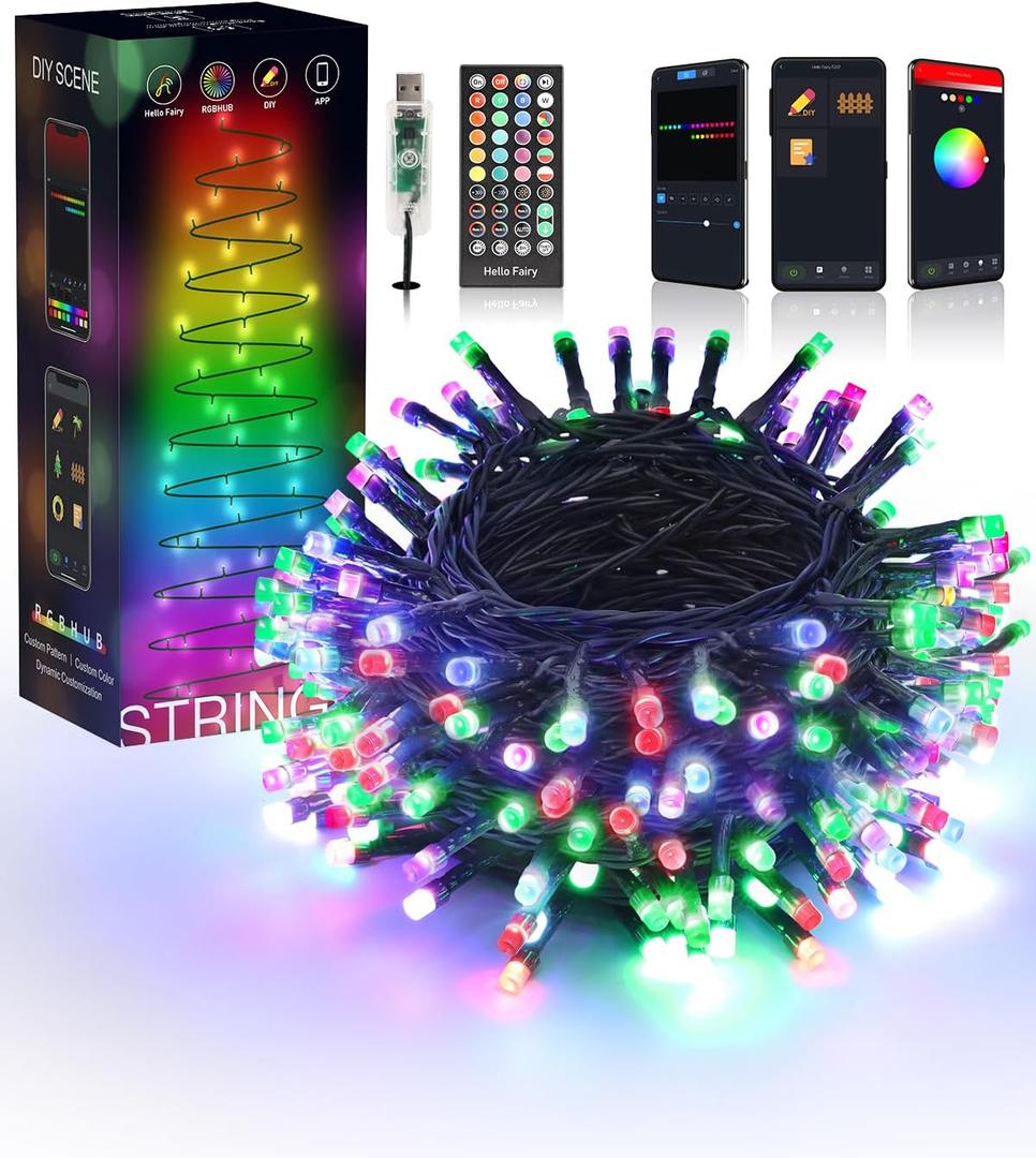 Flacchi Smart Christmas Lights, 32 ft 100 LED USB Smart Color Changing Led String Lights with Bluetooth APP & Remote Control for Halloween Christmas Decorations Indoor