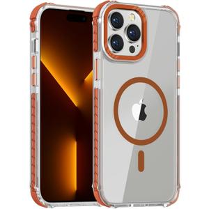 DEERLAMN Strong Magnetic Case for iPhone 15 Pro Max 6.7-Inch,[Compatible with Magsafe][Military Grade Drop Protection] Clear Slim Shockproof Protective Phone Cover-Transparent+Orange