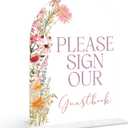Please Sign Our Guestbook Sign - Wildflower Baby Shower Sign, 1 Pack Arch Acrylic Sign with Stand, Gender Reveal Party Table Decor, Floral Baby Shower Supplies (SE47)