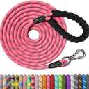 NTR 50FT Long Dog Leash, Rope Dog Leash with Swivel Lockable Hook and Comfortable Padded Handle, Dog Training Leash Lead for Walking, Hunting, Camping, Backyard for Small Medium and Large Dogs, Pink (50ft*3/8")