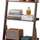 Maydear Bamboo Ladder Shelf Bookcase, 5-Tier Leaning Bookshelf Free Standing Organizer Storage Shelves for Living Room, Bedroom, Kitchen, Home Office, Balcony, Dark Walnut