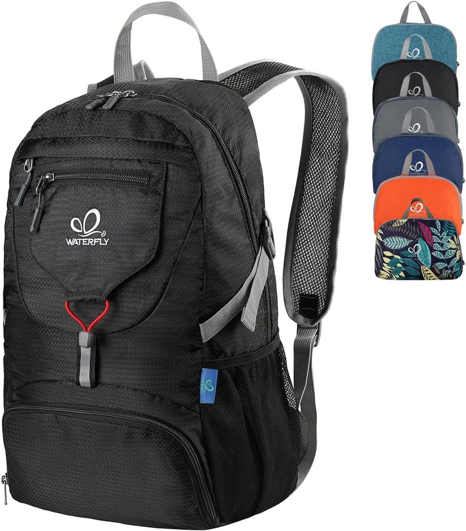WATERFLY Small Lightweight Packable Backpack: 20l Ultra Light Foldable Travel Hiking Camping Daypack Day Pack for Man Woman (Black)