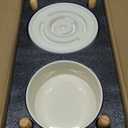 Havniva Ceramic 1.2 Cup Raised Slow Feeder Dog Bowl Set, Elevated 6.1inch Bowl and 7.3inch Puzzle Slow Food Dish with Wooden Stand for Medium and Small Dog, Anti-Gulping (2 x Beige+ Stand)