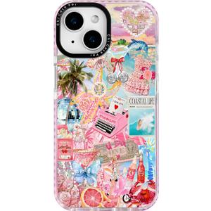 for iPhone 13 Case, Coastal Life Pattern with Tropical Collage, Military-Grade Drop Protection, Pink Paradise Soft Slim TPU Protective Cover with Camera Protection for Women & Girls