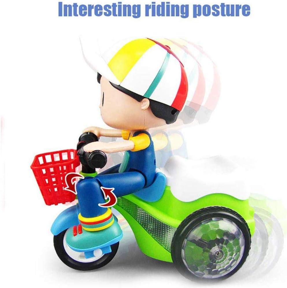 Cartoon Stunt Tricycle Toy, Kids Simulation Tricycle Toy Music Light Electric Three Wheeled Boy Girl Toy for Kids (As Show)