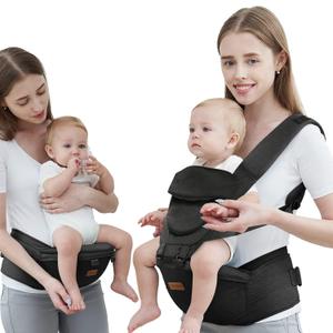 Baby Carrier with Hip Seat, Baby Carrier Newborn to Toddler up to 44lbs, 6-in-1 Ways to Carry, All Seasons, Adjustable Baby Holder Carrier for Breastfeeding (Black)