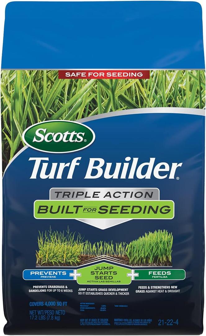 Scotts Turf Builder Triple Action Built for Seeding - Weed Preventer and Fertilizer for New Lawns, Lawn Food, 4,000 sq. ft., 17.2 lb.