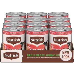 Nutrish Gentle Digestion Premium Pat Wet Dog Food, Real Chicken, Pumpkin & Salmon Recipe, 13 oz. Can, 12 Count (Rachael Ray), Best By: MAR 29 2028