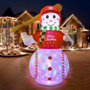 OurWarm 6 ft Inflatable Outdoor Decoration, Baseball Snowman Inflatable with Rotating LED Lights, Christmas Yard Decorations for Garden Lawn Xmas Party Decor