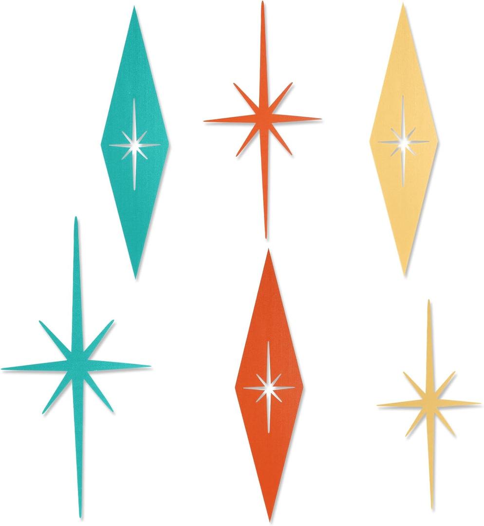 Otoolling 6 Pcs Starburst Modern Mid Century Wall Art Cast Iron Retro 3D 8 Pointed Atomic Star Retro Wall Metal Home Decor Elegance Accents Easy Install Finish Hangings for Office Room