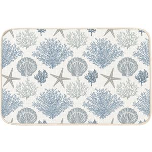 MATIRUG Coastal Beach Door Mat Coral Starfish Seashells Pattern Indoor Outdoor Doormat Non Slip Washable Low Profile Entrance Rug for Front Door Backdoor,Ocean Bathroom Summer Decor 16"x24"