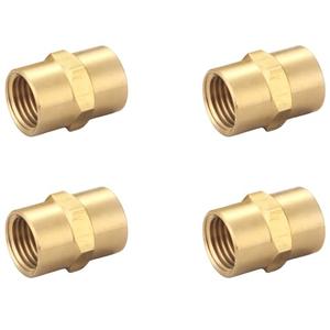 T TANYA HARDWARE Brass Coupling 1/4 Inch NPT Female x 1/4 Inch NPT Female Hex Head Pipe Fitting, Compressor connector fnpt to fnpt Coupler, Air Hose Adapter Fittings, Thread 0.5" ID to 0.5" ID, 4 Pcs