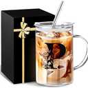 Pack Of 2 Yekidos Personalized Extra Large Glass Drinking Cup With Lid Straw Gifts for Teen Girls Cute Mug Gift For Her Iced Glass Tumbler Initial Cup Retirement Gift Must Haves For Women Apartment Essentials