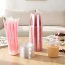 Ziliny 50 Pack 12oz Pink Clear Plastic Cups with Lids and Straws, PET Disposable Drinking Cups, Disposable Iced Coffee Cup for Smoothies, Cold Drinks, Parties, Wedding, Meeting, Drink Shops