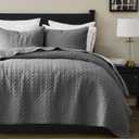 Dark Grey 100% Cotton Quilt King Size Bedding Sets with 2 Pillow Shams, Textured Lightweight Soft Bedspread Shabby Chic Coverlet, Quilted Comforter Bed Cover for All Season, 3 Pieces, King(106"x96"）