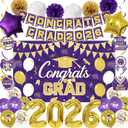 Vlipoeasn Purple 2026 Graduation Party Decorations Set, 2026 College/High School Graduation Decorations Party Supplies, Purple and Gold Class of 2026 Congrats Grad Backdrop Banner
