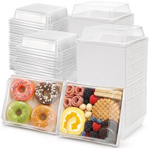 Hiceeden Set of 100 Sandwich Boxes with Clear Lids, White Paper Charcuterie Boxes, 5" Square Dessert Cake Boxes Food Grade for Swiss Roll, Hamburger, Pasta, Salad, Cookie