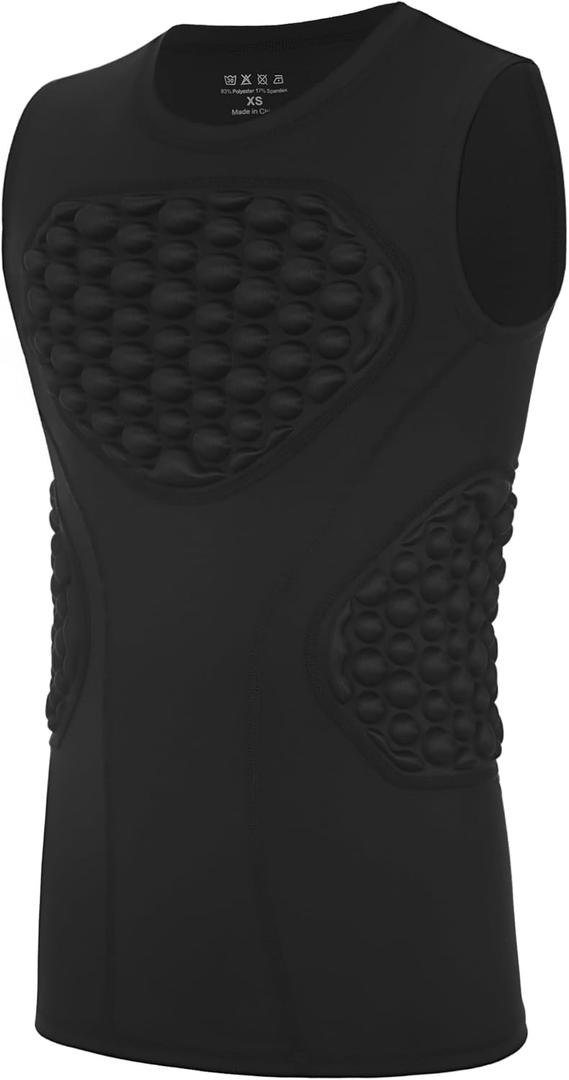 Poekuao Youth Football Baseball Padded Compression Shirt Boys Chest Protector Kids Heart Sternum Rib Guard for Softball Lacrosse Black XL