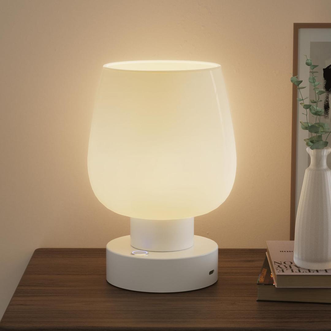 Battery Operated LED Touch Cordless Table Lamp Small 6000mAh Gradient Rechargeable Dimmable Table Lamp with Memory Function for Living Room Bedroom Dormitory Camping (Modern)