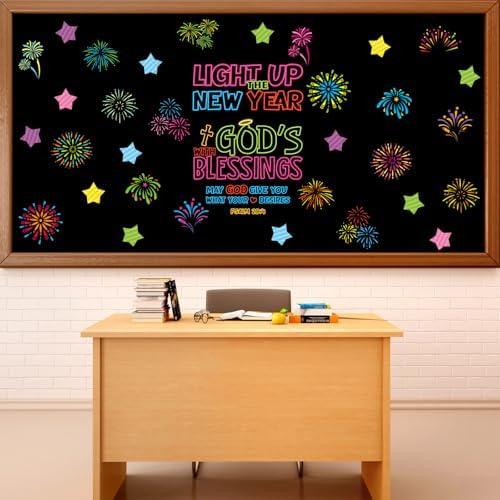 Sayglossy 2026 Happy New Year Bulletin Board Decoration Set for Classroom 2026 Christian Bulletin Board Cutouts for Preschool Classroom Supplies School Home New Year Chalkboard Decor