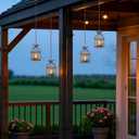 Solar Lanterns Outdoor Waterproof, Rust Iron Cage Candle Holder with Flickering Solar Powered Tea Lights, Hanging Solar Lights for Outside Tree Backyard Patio Garden Fence Decoration-4Pack