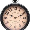 Retro Round Wall Clock Metal Vintage Antique Wall Clocks Battery Operated Old Design Style for Kitchen, Living Room or Office Black Round