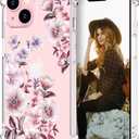 Hungo Compatible for iPhone 15 Case Floral Flower Cute Clear Design, Girly for Women Girls Floral Transparent Pink Anemones