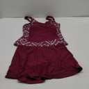 Two Piece Tankini Swimsuits for Women Printed Block Tankini Top with Swim Skirt Tummy Control Bathing Suit (Medium, Printed Deep Red)