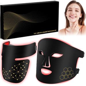 Red Light Therapy for Face and Neck, Infrared LED Mask Light Therapy 4 Light Waves with 850nm Near Infrared, Portable Rechargeable Red Light Therapy Mask Skincare Device for Facial Rejuvenation (Deep Black)