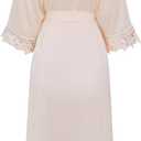 Women's Lace Trim Long Satin Kimono Bridal Robes for Bride and Bridesmaid - Wedding Gifts (Beige)