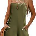 Ekouaer Women Summer Casual Sleeveless Rompers Spaghetti Strap Shorts Overalls Boho Floral Outfits 2025 Jumpsuit With Pockets (X-Large, Army Green)
