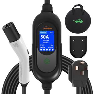 Tesla Charger, Level 2 EV Charger 50Amp 240V with NEMA 14-50 Plug, 25FT Cable Portable Electric Car Charging Station for Tesla Model S/3/X/Y/Cybertruck, Home & Outdoor Use, Delay Timer, LCD Display