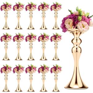 Sadnyy 16 Pcs Metal Flower Arrangements Stand Metal Wedding Centerpiece Stand Tall Table Decor Flower Vase for Wedding Reception Centerpieces Event Party Hotel Home Decor(12.6 Inch,Gold)